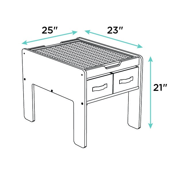 Children's Wood Building Block-Compatible Construction Table with 4 Bins, White/Natural Wood