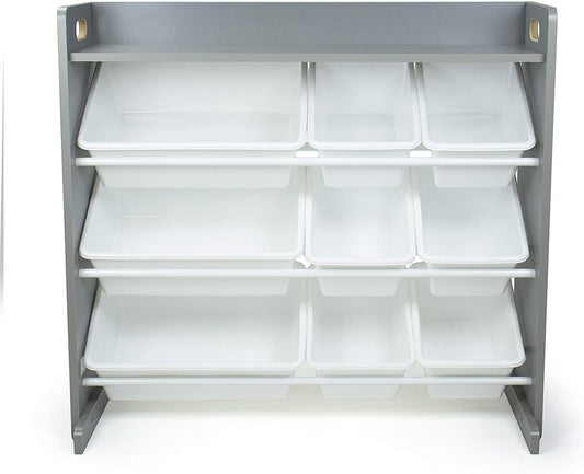 Children's Toy Organiser Shelf with 9 Storage Boxes, Grey/White