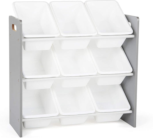 Children's Toy Organiser Shelf with 9 Storage Boxes, Grey/White
