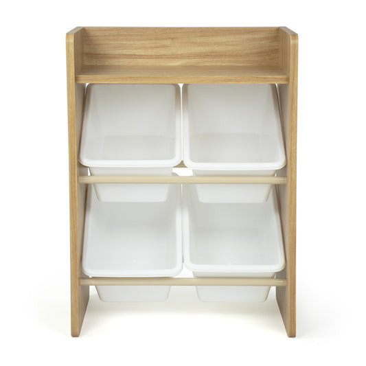 Toy Organiser Shelf with 4 Storage Boxes, Natural/White