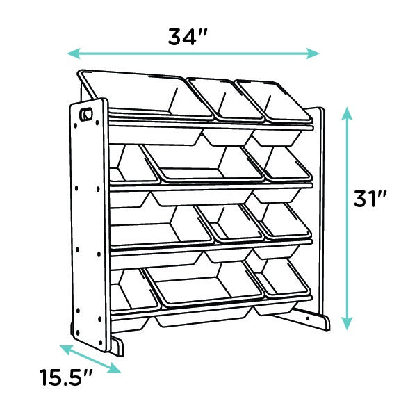 Children's Toy Organiser Shelf with 12 Storage Boxes, Espresso/White