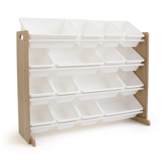 Children's Toy Organiser Shelf with 16 Storage Boxes, Natural/White