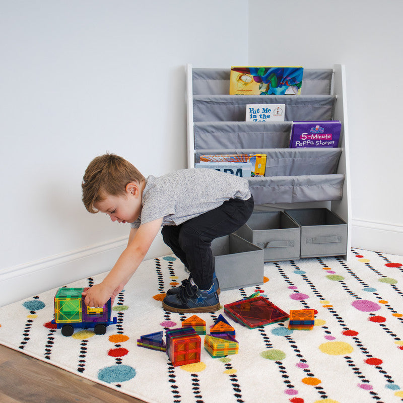 Children's Bookcase Storage Rack with 4 Tiers, White/Grey