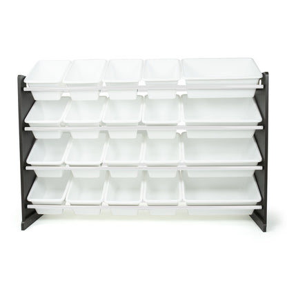 Children's Toy Organiser Shelf with 20 Storage Boxes, Espresso/White