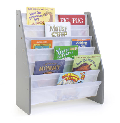 Children's Bookcase Storage Rack with 6 Tiers, Grey/White