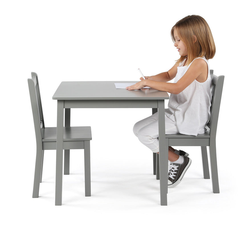 Children's Wooden Square Table and 2 Chairs Set, Grey