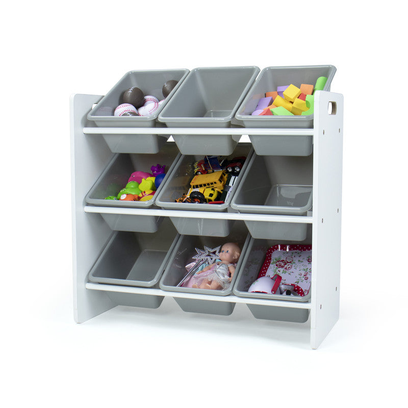 Children's Toy Organiser Shelf with 9 Storage Boxes, White/Grey