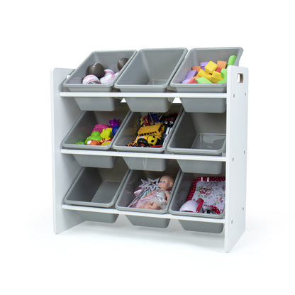 Children's Toy Organiser Shelf with 9 Storage Boxes, White/Grey