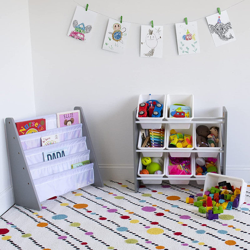 Children's Toy Organiser Shelf with 9 Storage Boxes, Grey/White