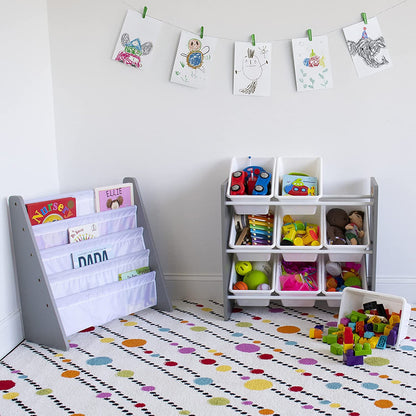 Children's Toy Organiser Shelf with 9 Storage Boxes, Grey/White