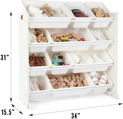 Children's Toy Organiser Shelf with 12 Storage Boxes, White/White