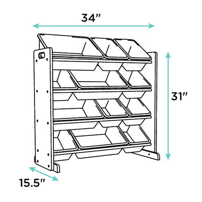 Children's Toy Organiser with 12 Storage Boxes, Natural and Multicolor