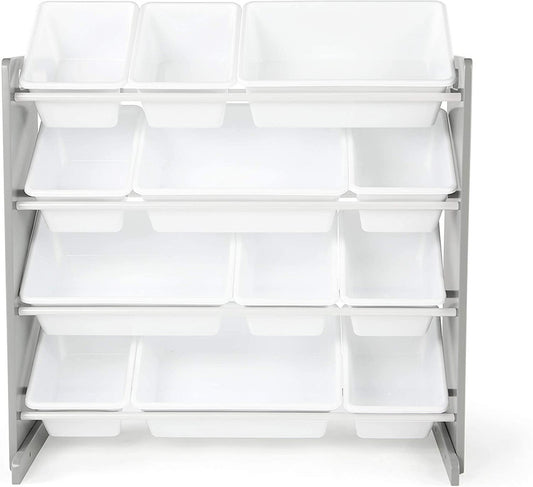 Children's Toy Organiser Shelf with 12 Storage Boxes, Grey/White