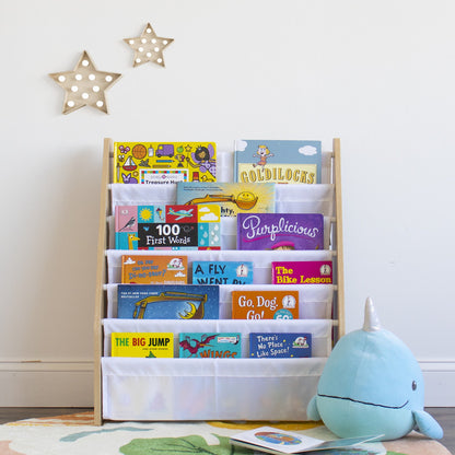 Children's Bookcase Storage Rack with 6 Tiers, Natural/White