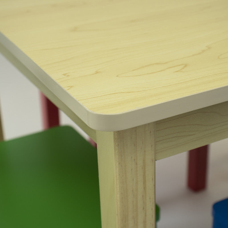 Children's Wooden Square Table and 4 Chairs Set, Natural Wood/Primary