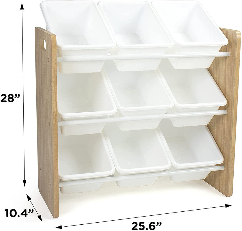 Children's Toy Organiser Shelf with 9 Storage Boxes, Natural/White
