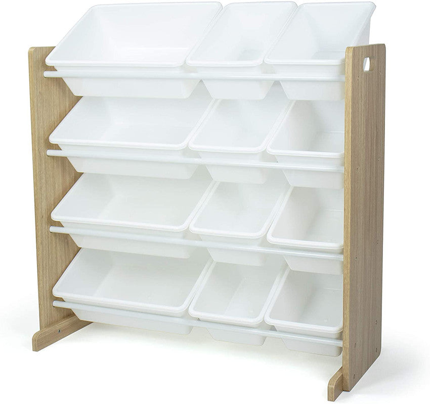 Children's Toy Organiser Shelf with 12 Storage Boxes, Natural/White
