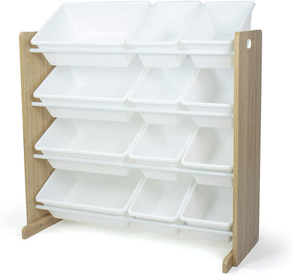 Children's Toy Organiser Shelf with 12 Storage Boxes, Natural/White