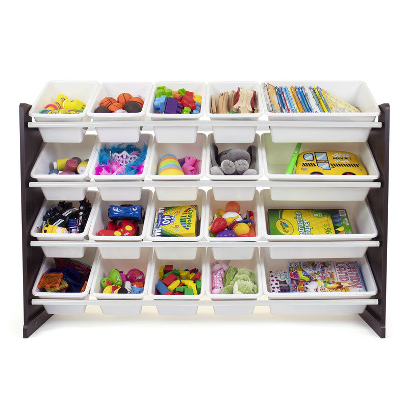 Children's Toy Organiser Shelf with 20 Storage Boxes, Espresso/White
