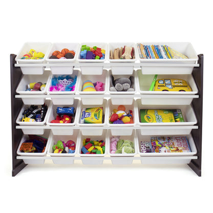 Children's Toy Organiser Shelf with 20 Storage Boxes, Espresso/White