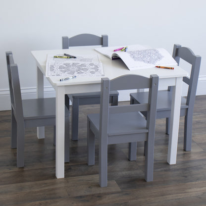 Children's Wooden Square Table and 4 Chairs Set, White/Grey
