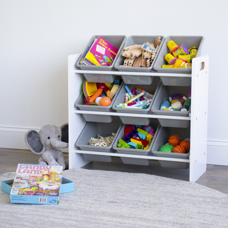 Children's Toy Organiser Shelf with 9 Storage Boxes, White/Grey