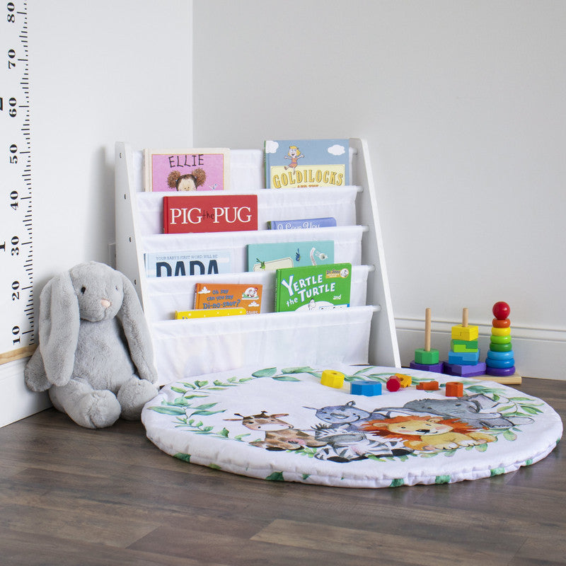 Children's Bookcase Storage Rack with 4 Tiers, White/White