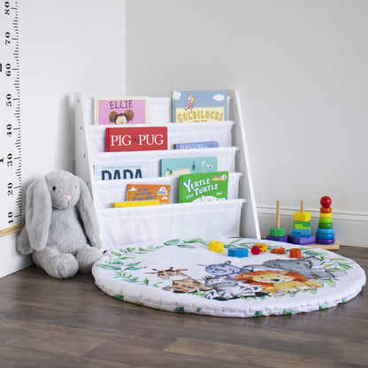Children's Bookcase Storage Rack with 4 Tiers, White/White