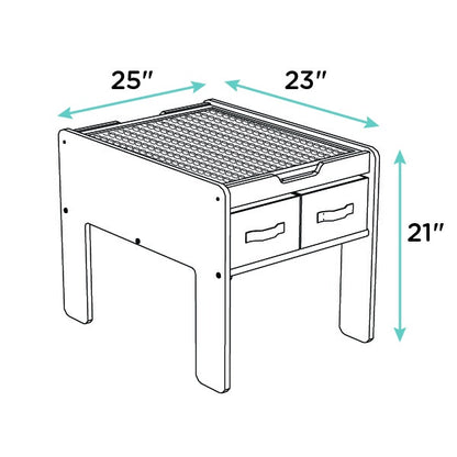 Children's Wood Building Block-Compatible Construction Table with 4 Bins, White/Natural Wood