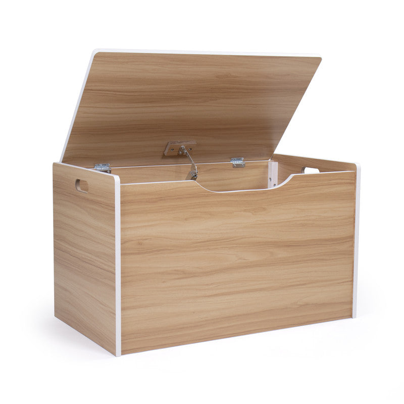 Hinged Toy Storage Chest with Lid, Natural Wood