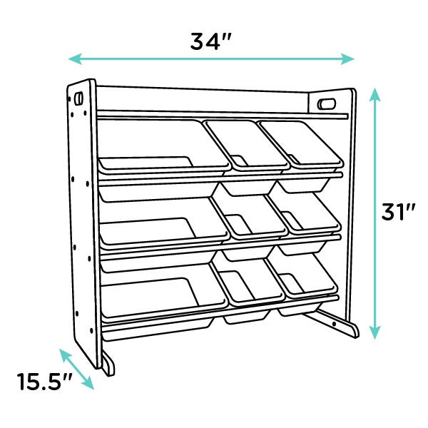 Children's Toy Organiser Shelf with 9 Storage Boxes, Natural/White