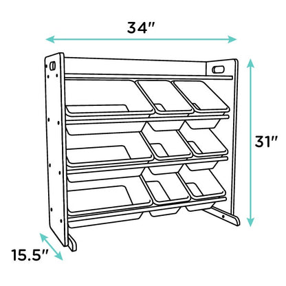 Children's Toy Organiser Shelf with 9 Storage Boxes, Natural/White