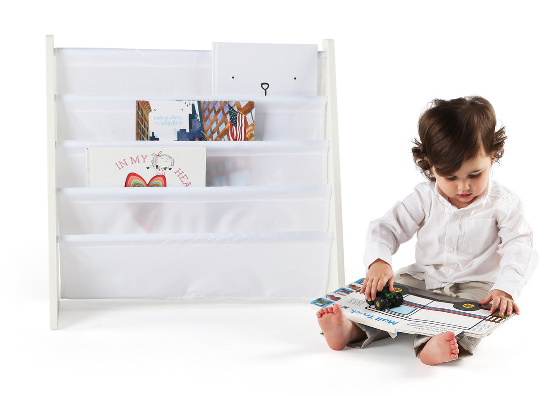 Children's Bookcase Storage Rack with 4 Tiers, White/White