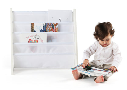 Children's Bookcase Storage Rack with 4 Tiers, White/White