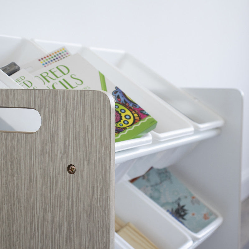 Children's Toy Organiser Shelf with 9 Storage Boxes, Sandwashed/White