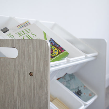 Children's Toy Organiser Shelf with 9 Storage Boxes, Sandwashed/White