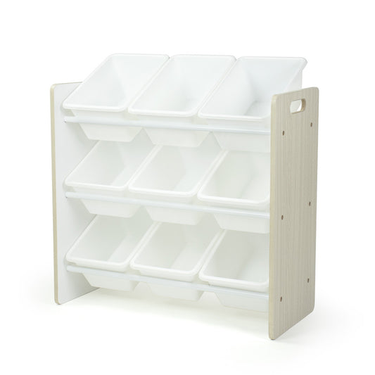 Children's Toy Organiser Shelf with 9 Storage Boxes, Sandwashed/White
