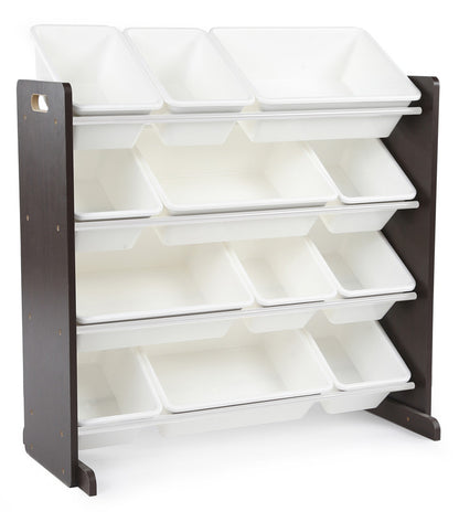 Children's Toy Organiser Shelf with 12 Storage Boxes, Espresso/White