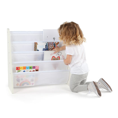 Children's Bookcase Storage Rack with 4 Tiers, White/White
