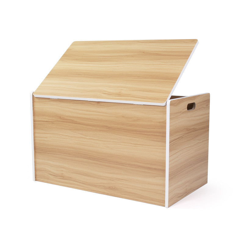 Hinged Toy Storage Chest with Lid, Natural Wood