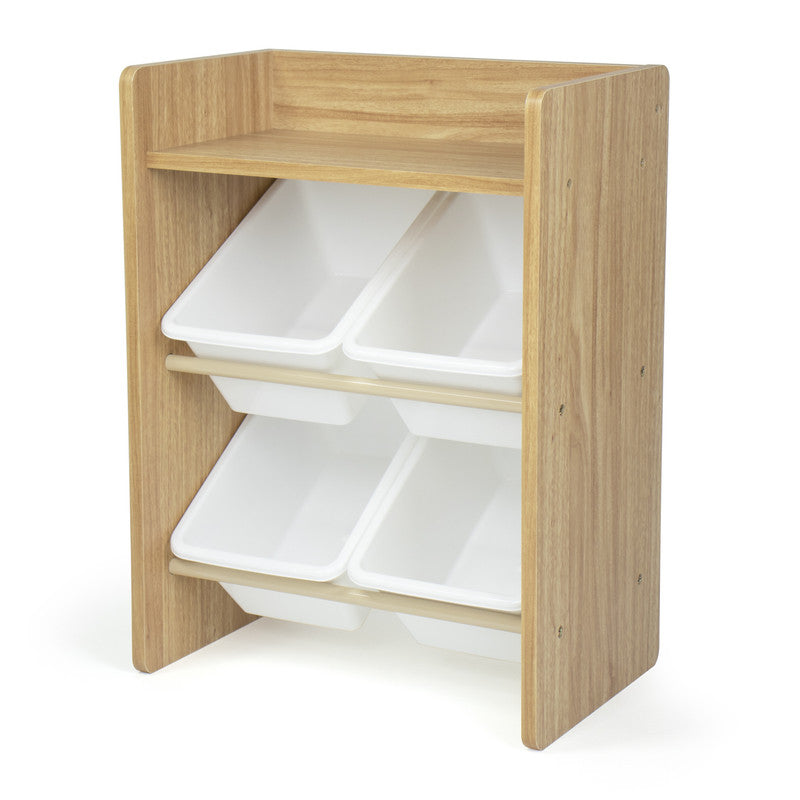 Toy Organiser Shelf with 4 Storage Boxes, Natural/White