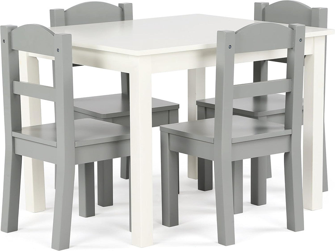 Children's Wooden Square Table and 4 Chairs Set, White/Grey