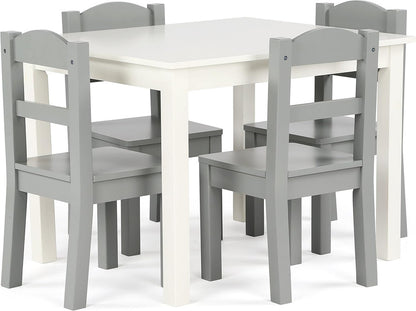 Children's Wooden Square Table and 4 Chairs Set, White/Grey