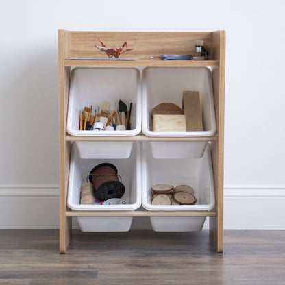 Toy Organiser Shelf with 4 Storage Boxes, Natural/White