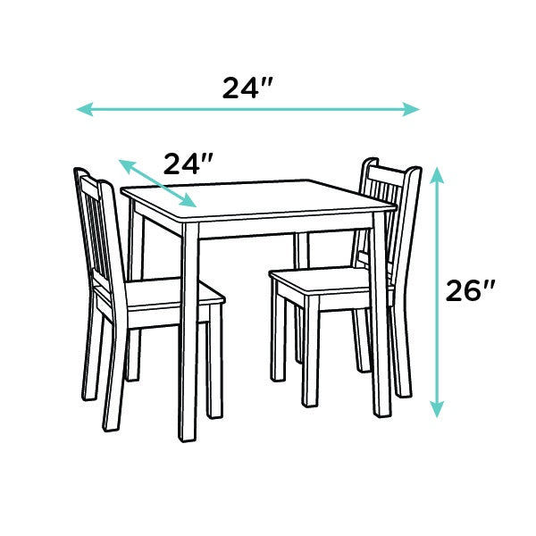 Children's Wooden Square Table and 2 Chairs Set, Natural/White