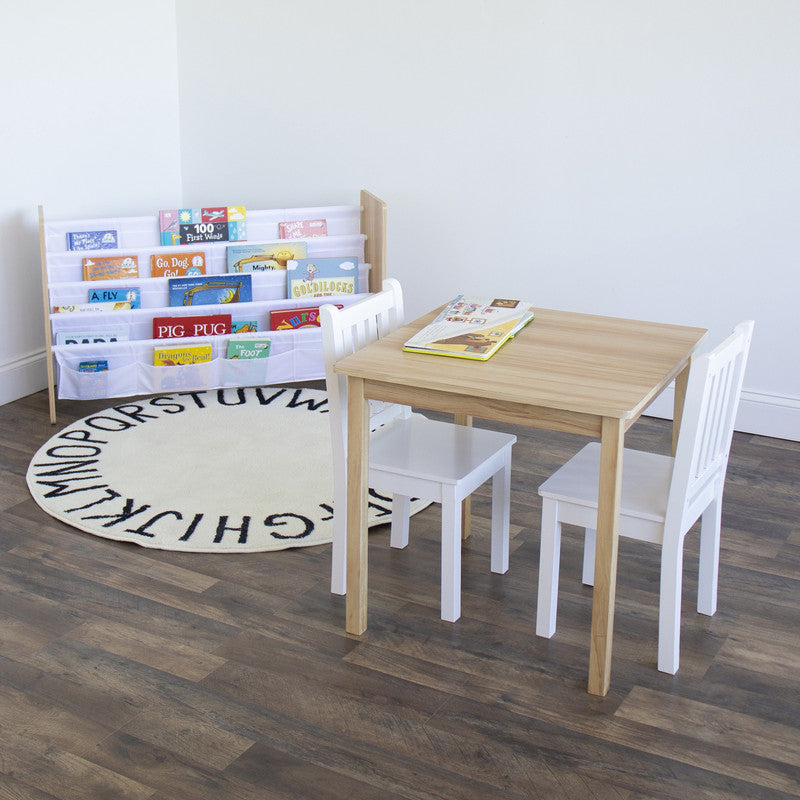 Children's Wooden Square Table and 2 Chairs Set, Natural/White