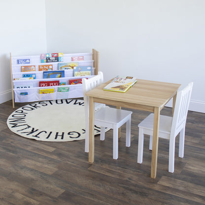 Children's Wooden Square Table and 2 Chairs Set, Natural/White