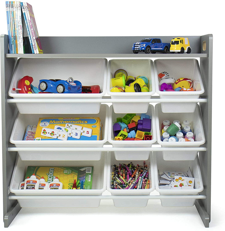 Children's Toy Organiser Shelf with 9 Storage Boxes, Grey/White