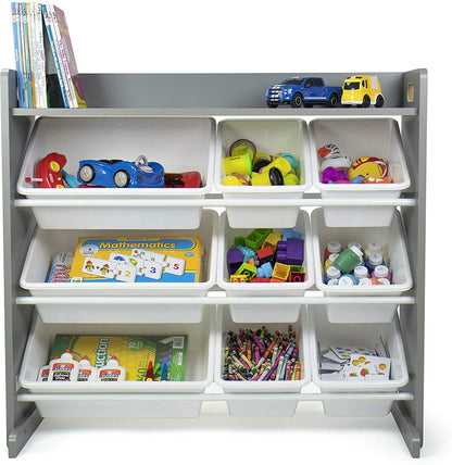 Children's Toy Organiser Shelf with 9 Storage Boxes, Grey/White