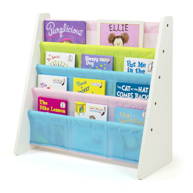 Children's Bookcase Storage Rack with 4 Tiers, White/Pastel